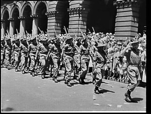 Army unit marching past the Cenotaph on its return from...