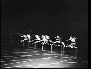 Shirley Strickland of Australia clears the last hurdle ...