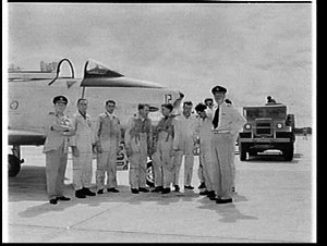 Pilots of no. 3 Sabre jet fighter squadron at Williamto...