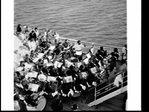 Fijian Police Band plays on the deck of the P. & O. lin...