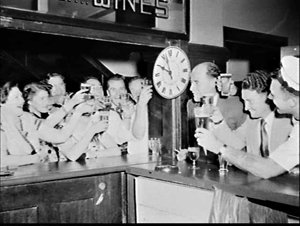 Patrons of the Northern Club Hotel toast introduction o...