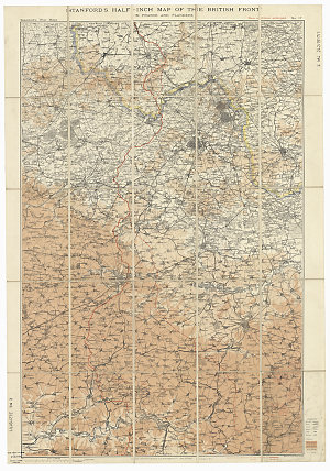 Stanford's half-inch map of the British front [cartographic material] : in France and Flanders / Edward Stanford Ltd.