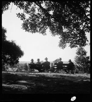 File 02: Men on benches, 1938 / photographed by Max Dup...