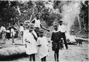 Aboriginal children of workers at sawmill - At a sawmil...