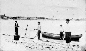 Rowe, Evans & Co. fishing with net on Sand Basin Harbou...