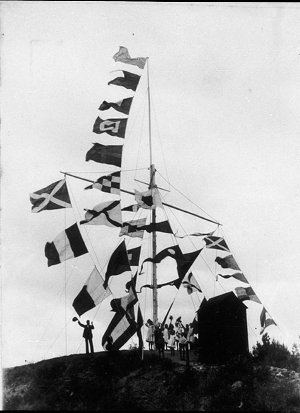 Signal station flags at the closure of Grassy Heads (Ma...