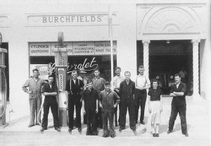 Staff of Burchfield's motor dealership. 1937 Chevrolet ...