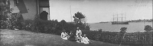 Mrs Bennett and family. View from home in Louisa Rd, Lo...