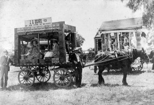 J.G. Brown's decorated wagon prior to procession - Dubb...