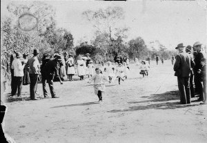Girls' foot race at Milparinka Picnic - Milparinka, NSW