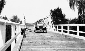First car over the White Bridge (opened 1921) - a Ford