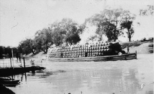 Wool barge on the Darling River. Punt at bottom of Punt...