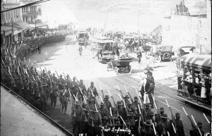 World War I soldiers marching through Brisbane prior to...