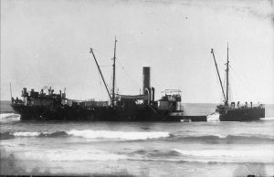 SS "Ramornie" on beach at Broomes Head out from Maclean...