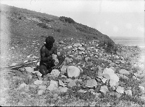 Aboriginal man making stone implements - Port Macquarie...