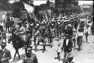 Leading the march is Col J A K McKay of Wallendbeen. Be...