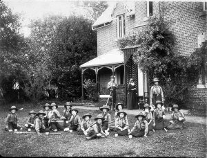 Boy scouts and girl guides having a tea break at the Re...