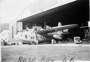Short Sunderland flying boat in hangar - Rose Bay, NSW