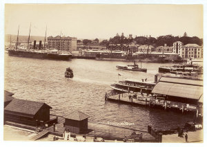 Circular Quay [looking east, showing ferries at wharves...