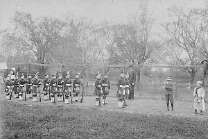 Cadets in kilts prior to procession in Hay Park - Hay, ...