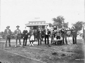 Photograph taken during a football match, some of the b...