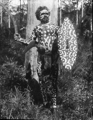 Aboriginal man in ceremonial paint - Port Macquarie area, NSW