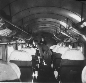 The interior of a Douglas DC2 aeroplane - Above Albury,...
