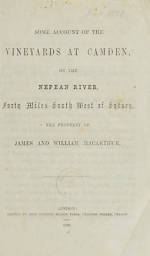 Some account of the vineyards at Camden, on the Nepean ...
