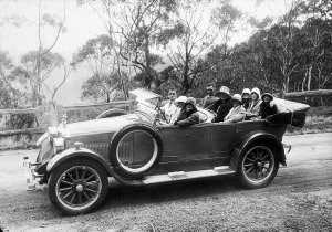 Tourist party in charabanc - Jenolan Caves, NSW