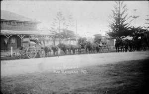 Stage coaches outside telegraph office - Port Macquarie...