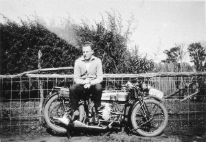 Man on 1928 350cc Douglas motorcycle.