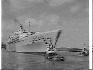 First departure of the ocean liner Oriana from Sydney's...