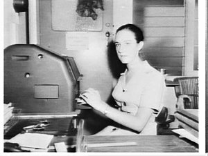 Corporal Anne Beard, teleprinter operator, at the telep...