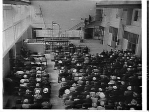 Prime Minister R.G. Menzies opens a building at the Aus...