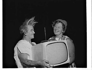Buster Fiddess, comedian, presents a Motorola televisio...