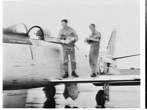 Flying Officer J. Hyland and L.A.C. J. Ashton with Avon...