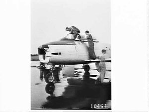 Flying Officer Pyman enters F.O. Feiss' Avon Sabre jet ...