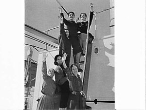 Ballerinas of the Borovansky Ballet on board MV Wangane...
