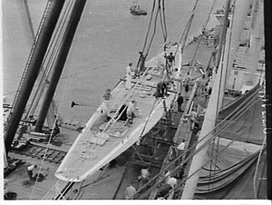 US racing yacht Vim unloaded from the tanker ship City ...