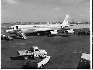 Pan American Boeing 707 jet airliner Jet Clipper Flying...