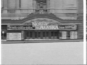 Exterior of Regent Theatre advertising the film North t...