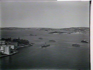 View of Harbour from Bridge showing Kirribilli