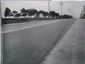 Track from asphalt to concrete slab, Parramatta Road, H...