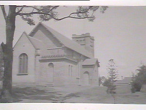 (MM). Brick church with tower at Campbelltown