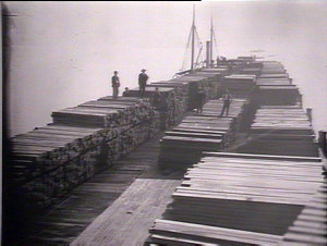 Dalgetty's wharf, shipping railway sleepers to India