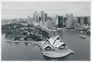 Aerial views of Sydney; Biennale exhibition; Anti-GST r...