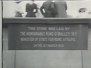 The stone laid by King O'Malley, Minister of State for ...