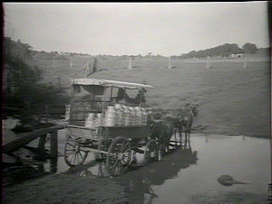 Milk cart crossing a stream