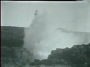 The Blow Hole, Kiama. Lighthouse top and flagpole. Kiam...