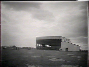 The hangar, machine running along ground after landing